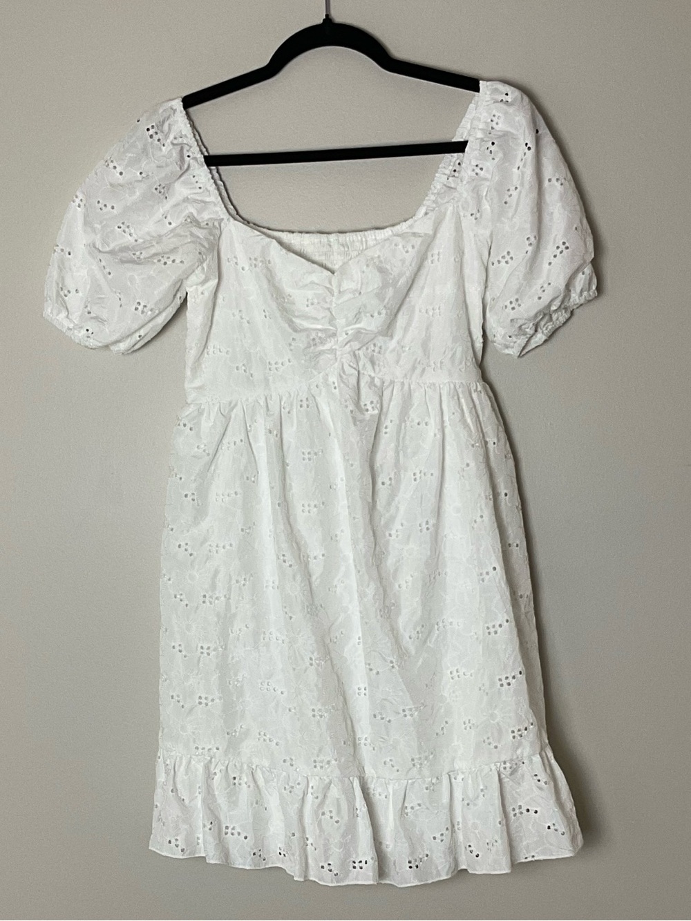 D & M White Eyelet Puff-Sleeve Summer Dress Milkmaid Cottagecore Feminine size S